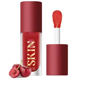 Big Brush Head Hydrating Lip Glow Oil Plumping Lip Tint, Hydrating Lip Gloss Tinted Lip Balm Transparent Lip Care, Long Lasting Nourishing Non-sticky Fresh Texture (Cherry), lip plumping lip gloss