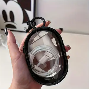 Portable PVC Transparent Storage Box with Keychain for Bags Design, Perfect for Travel and Daily Use, Organize Earphones, Data Cables, Jewelry, Small Accessories