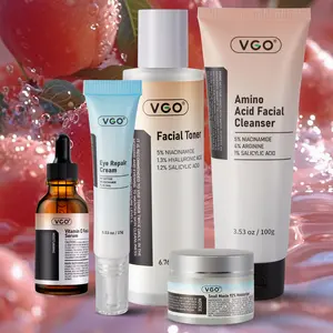 VGO Skin Care Set - Unisex Adult Cleanser & Moisturizing Kit with Vitamin C, Hyaluronic Acid, Niacinamide - Gentle Anti-Aging Daily Care for Hydrate, Repair - All Types