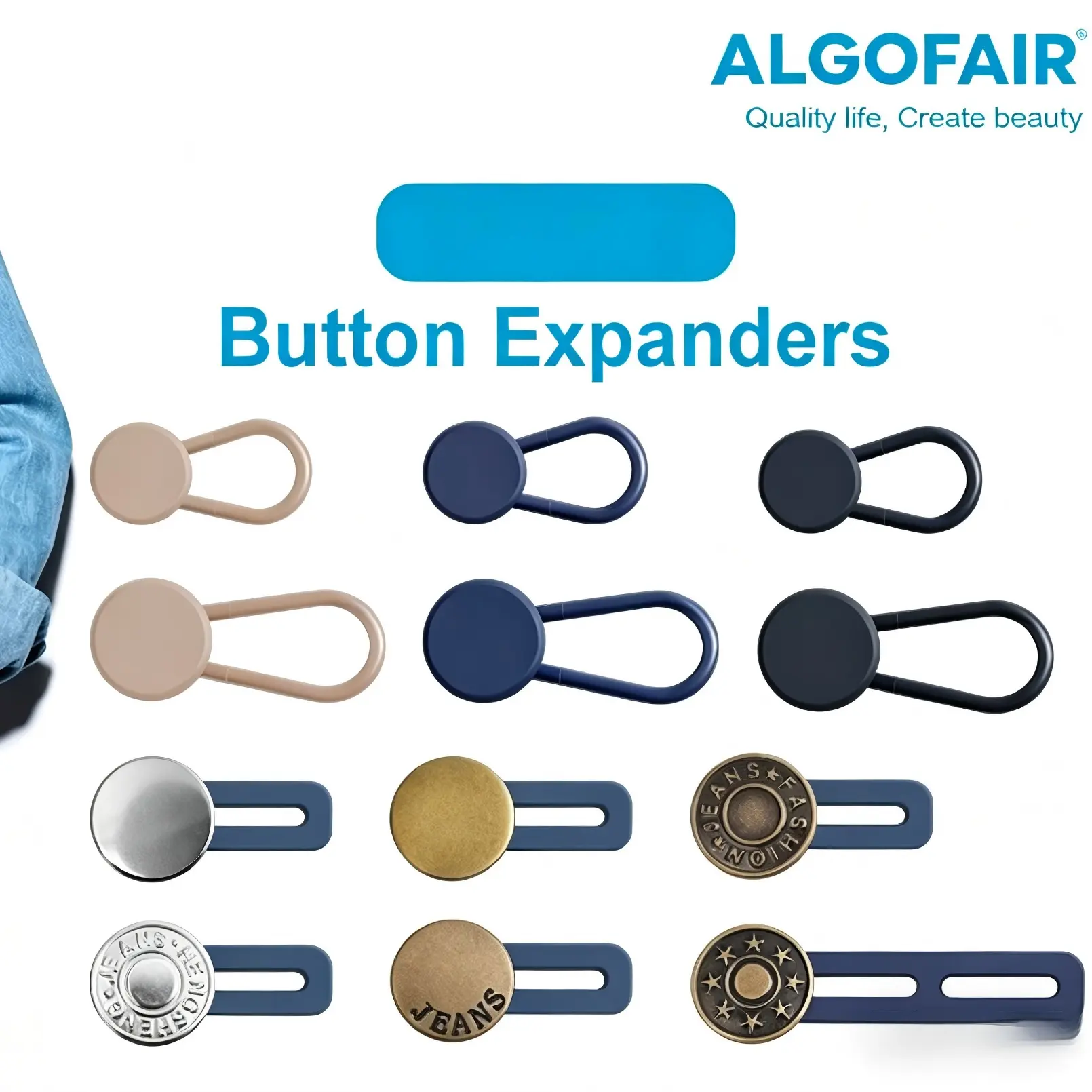 ALGOFAIR Waistband Extenders, 12-Pack High-Quality Reusable Silicone Pants Extension Buttons for Men & Women, Adjustable No-Sew Solution for Jeans, Trousers & Skirts, Plastic, 0.65 Inches