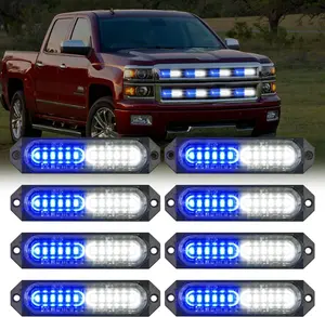 Nilight 8PCS Led Strobe Lights 12LED Blue White Light 12V 24V Surface Mount Flashing Warning Hazard Beacon Lights Ultra Slim Sync Feature Mini Grille for Cars Trucks Off Road Vehicles SUV
