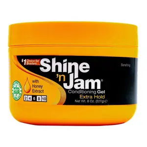 AmPro Shine-n-Jam Maximum Hold Gel with Honey Extract - 8 oz Non-Greasy Shine for Taming Fringe, Ponytails, Soft Weaves & Braids - Conditioning Formula for Flawless Haircare