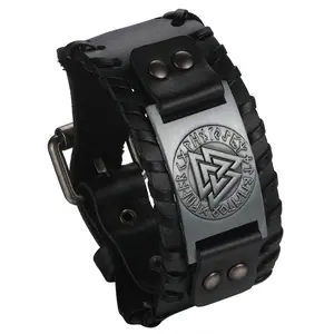 OIDEA Men's Viking Leather Bracelet - Norse Rune Valknut Amulet Punk Cuff Wristband, Adjustable Men's Accessories, Father's Day Gifts, Gifts for Loved Ones