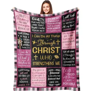 Mother's Day Bible Verse Christian Gifts for Women, Baptism Gifts for Girls, Catholic Religious Gifts for Women, Spiritual Inspirational Gifts for Woman, Confirmation Gifts for Girls, Christian Blanket,Printed on One Side with a Plain White Back