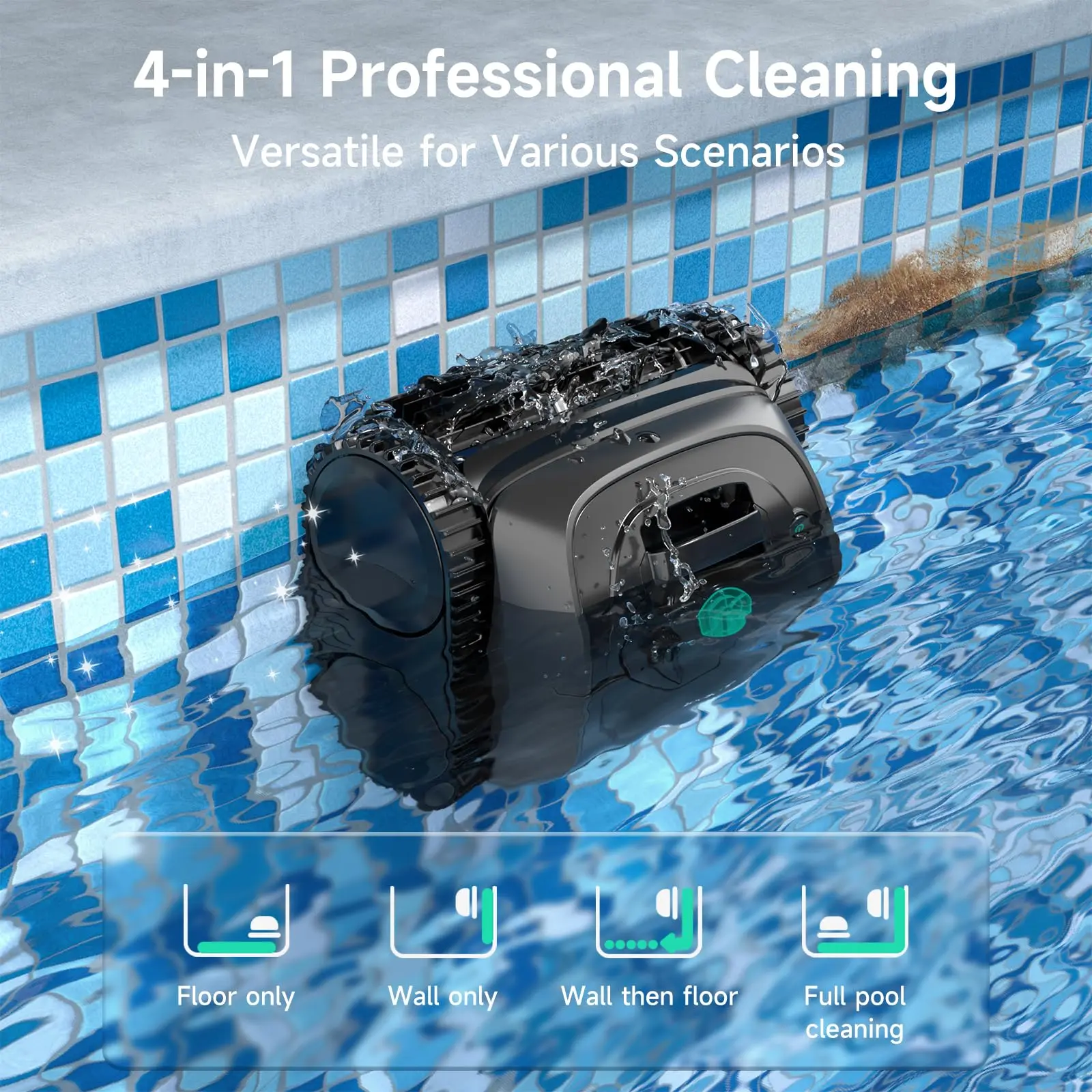 #summerwins WYBOT C1 Robotic Pool Vacuum for Inground Pools, 150min Cordless Runtime, 4-in-1 Wall & Waterline Cleaning, Covers Up to 1,614 Sq.ft, Smart Navigation & App Control, Free Handheld Pool Cleaner Included
