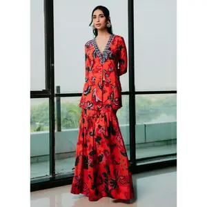 Tangerine printed kurta and sharara