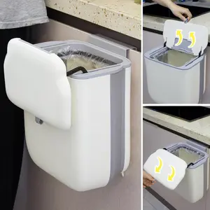 3.2 Gallon Foldable with Lid for Cabinet Door,Compost Bin,Wall-Mounted Garbage Can for Countertop or Sink, and RV (Beige with lid)