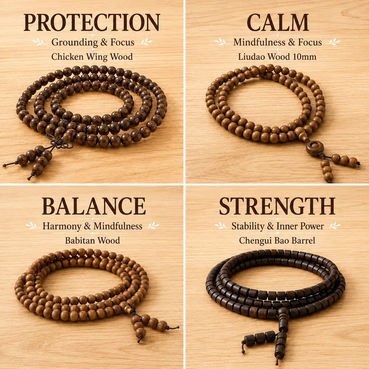Handmade Babitan Wood 108-Bead Mala Set - Unisex Beaded Bracelet & Wrap Bracelet, Meditation Accessory, Luck-Enhancing Birthday Christmas Gift for Men & Women, Viral Pick, Beads
