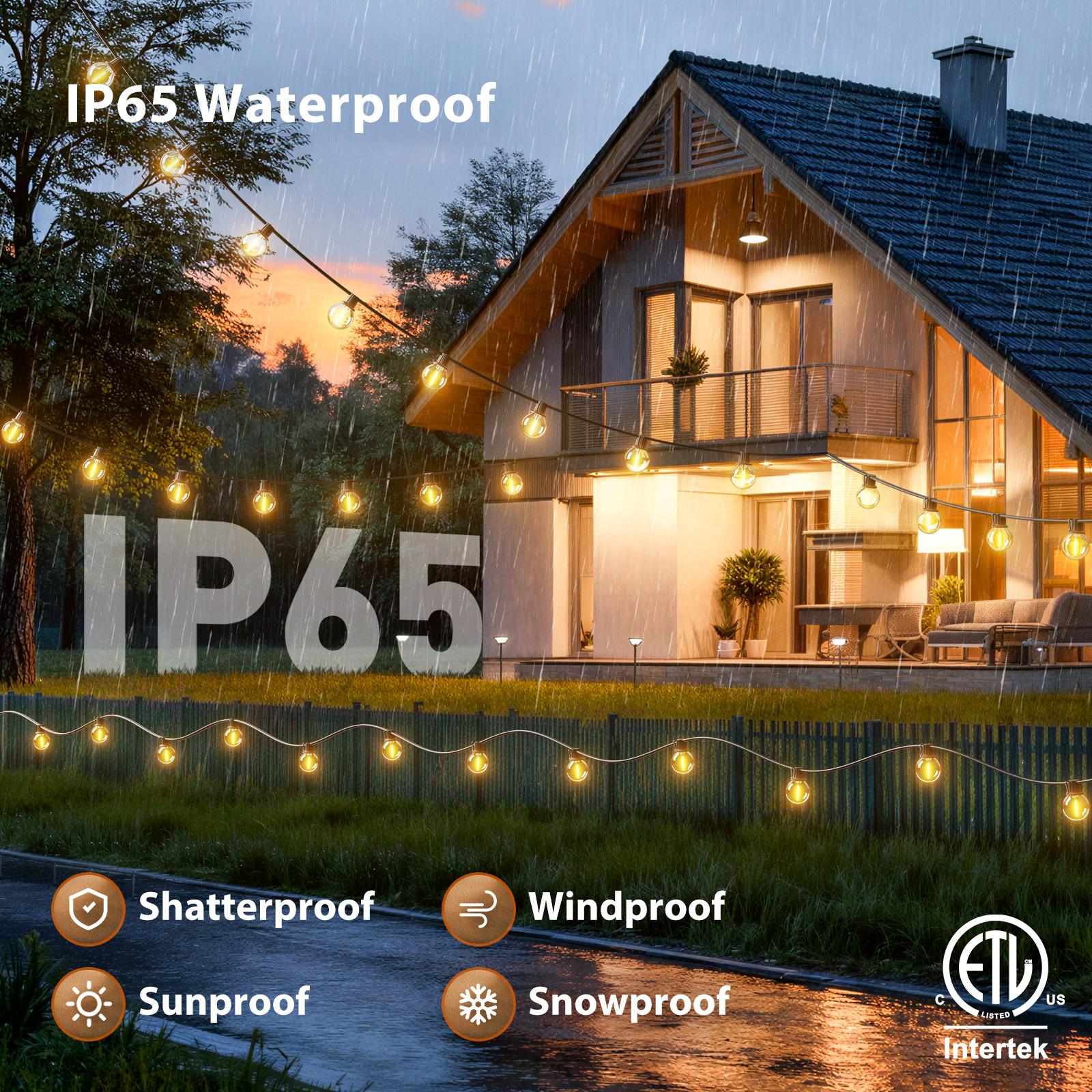 200ft/150ft/100ft/50ft/27ft IP65 Waterproof LED Outdoor String Lights - ETL Listed, Shatterproof ST38 Bulbs, Dimmable & Connectable, Warm White for Garden, Porch, Patio, Balcony, Backyard, Bistro, Party & Holiday Gift
