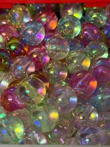 B129- (10PCS) 15mm Round Clear UVAB Jelly Rainbow Mix Colors Acrylic Beads For DIY