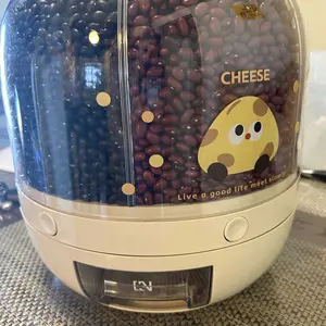 Grain Storage Container Dispenser, 6 Grids Rice Dispenser Rotating, 360° Rotating Food Dispenser One-Click Output Rice Storage Round Grain Dispenser Kitchen for Small Grains, Beans, Rice