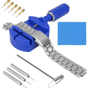 Watch Strap & Band Link Pin Remover Hardware Tool Kit, Watch Repair Sizing Adjuster with Silicone Stainless Steel Grout Tools, Large Capacity Metal Handle Toolbox & Master Wrench