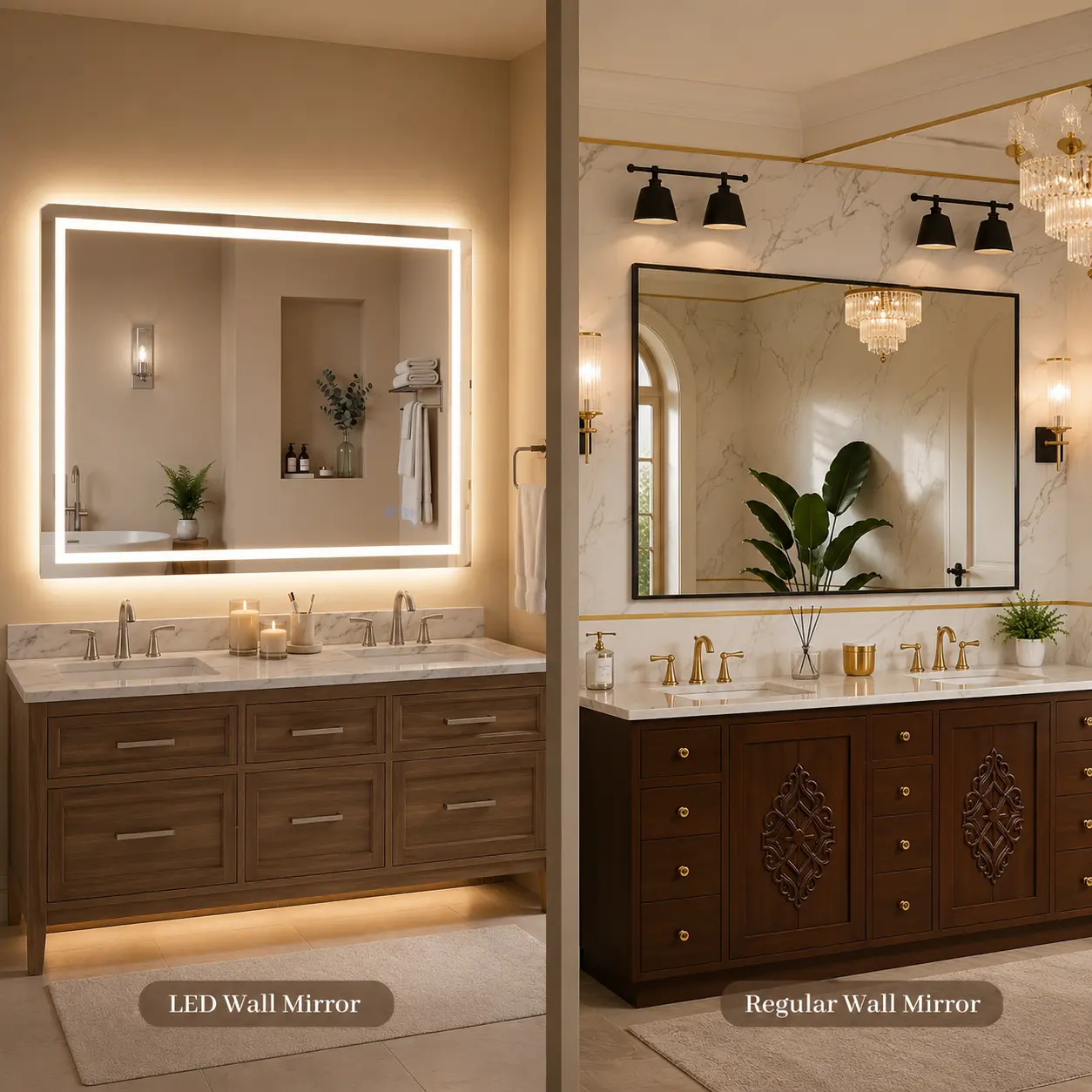 Oversized Bathroom Mirror, Extra Large Rectangular Wall Mounted Vanity Mirror, Choose LED Lighted or No LED Style, Horizontal or Vertical Aluminum Frame Mirror for Bathroom Over Sink