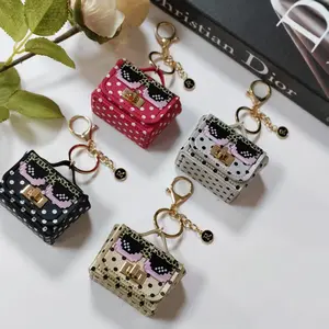 Polka Dot Robot Sunglasses Mini Bag Keychain - Portable AirPods & Coin Purse, Cute Bag Charm, 4 Colors (Red, Black, White, Beige) for Daily Use & Gifting