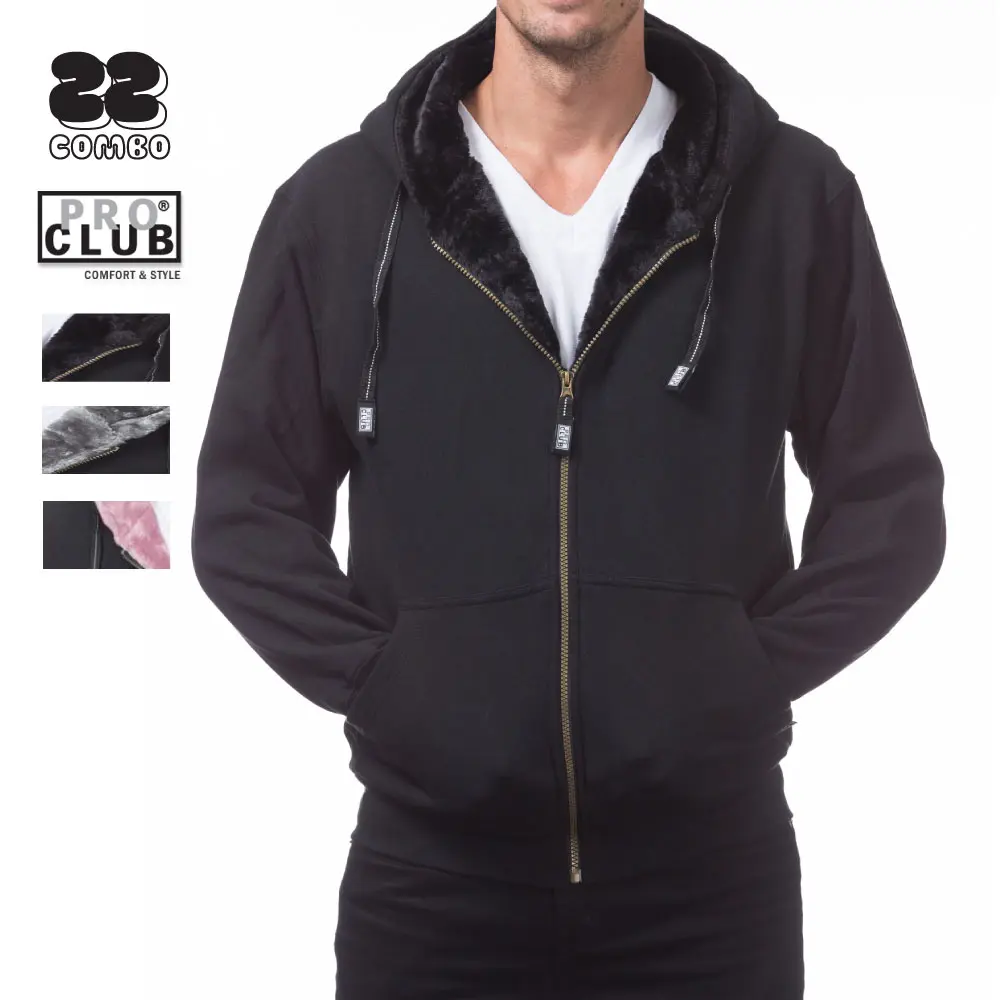 Pro Club Men's Hooded Fur Pile Jacket - Casual Hip Hop Plain Cotton Long-Sleeve Full-Zip Sweatshirt, Big & Tall Fit, Multi-Function Foldable Longsleeves Menswear Top, XL, Street Wear, Soft, for Halloween, Mid-Autumn Festival