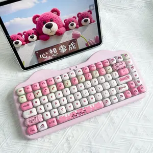 141 Key Strawberry Bear Theme Pbt Keycaps, Dye Sublimation Process, Mog Profile, Compatible with Mx Axis, for 61/64/68/87/96/104/108 Keyboards