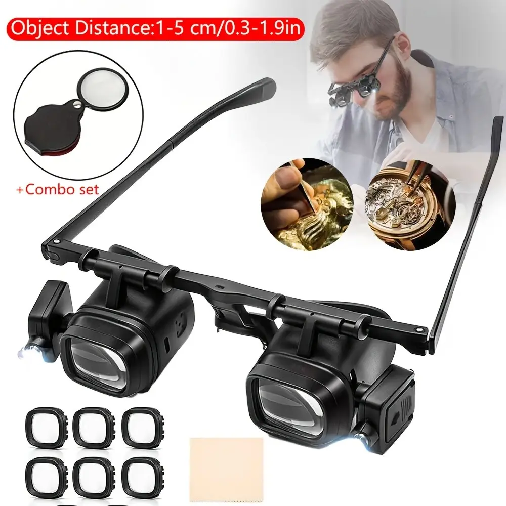 24x Headband LED Magnifying Glass, Portable Professional Precision Magnifier with Clear Visibility for Watch Repair, Phone Soldering, Electronic Component Inspection