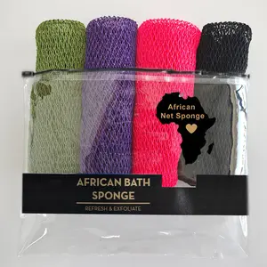 4 Piece African Exfoliating Net Sponge Bundle, Ethically Sourced from Nigeria Bath Sponge Bath Sponge Shower
