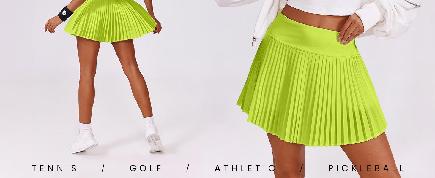 PINSPARK Pleated Tennis Skirt for Women High Waisted Athletic Skirts with Shorts Pockets Golf Workout Pickleball Skort Skirts Springtok