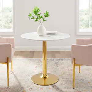 Modway Verne 35" Artificial Marble Dining Table in Gold White