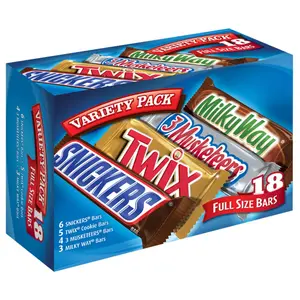 SNICKERS, TWIX, 3 MUSKETEERS & MILKY WAY Full Size Christmas Candy Chocolate Bar Variety Box, 18 ct Bulk Candy