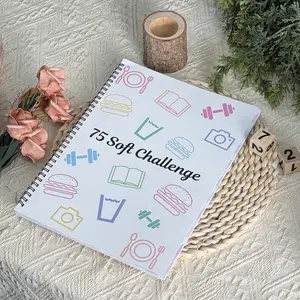 75 Soft Challenge Journal Planner A4 Spiral Bound Daily Weekly Monthly Planner Book for Productivity Efficiency Office Stationery Supplies Year Round Essential Organizer Goal Tracker