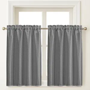 2pcs, Easy Install Curtain, Charcoal Grey Waffle Window Valance Curtain, Rod Pocket, Semi-Blackout, Solid-color Curtains, Home Decor Curtain, W36"xH45"/ W91cmxH114cm