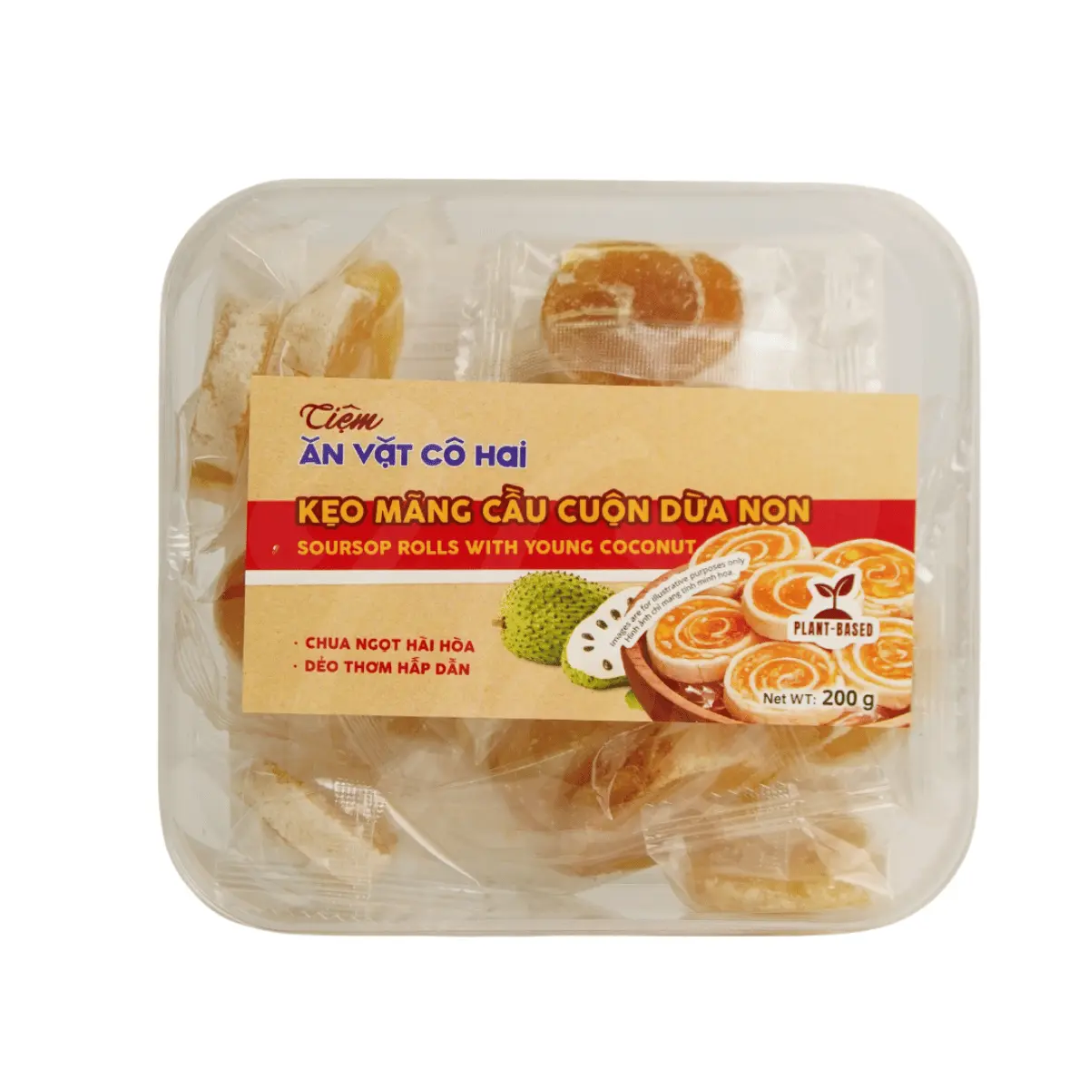 [AVCH] Sweet-Tart Soursop Rolls With Young Coconut, Sugar-Infused, 200g, Requires Frozen Storage