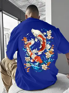 Men's Casual Round Neck Short Sleeve T-Shirt, Geometric Pattern Print, Outdoor Wear, New Summer Collection, Fitted Long Style