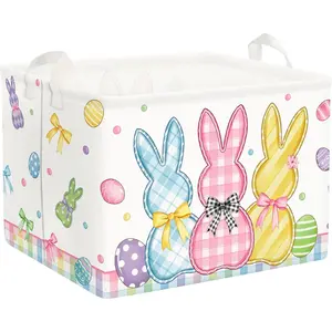 Easter Kid Basket Baby Laundry Hamper Boy Girl Gift Toy Box Collapsible Egg Clothes Organizer Nursery Bin for Bedroom,Bunny,40x30x30 cm
