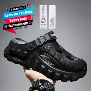 【Exclusive gift】Men's Summer Slippers Outdoor Teenagers Thick Sole Height Increasing Driving Dual Use Closed Toe Cool Hollow Shoes