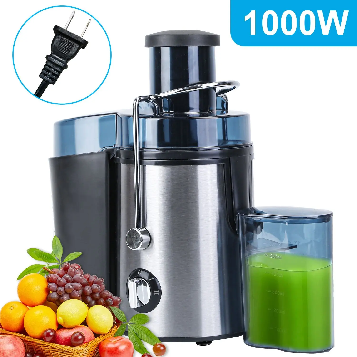 Electric 1000W Centrifugal Juice Extractor, 3.6in Wide Feed Chute, 17Oz Cup, 54Oz Pulp Collector, 2 Speeds for Fruits & Vegetables