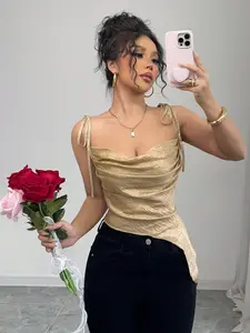 Women's Holiday Valentine's Day Metallic Gloss Asymmetrical Drop Necklace Sexy Mini Tank Top, Stylish and Elegant Design