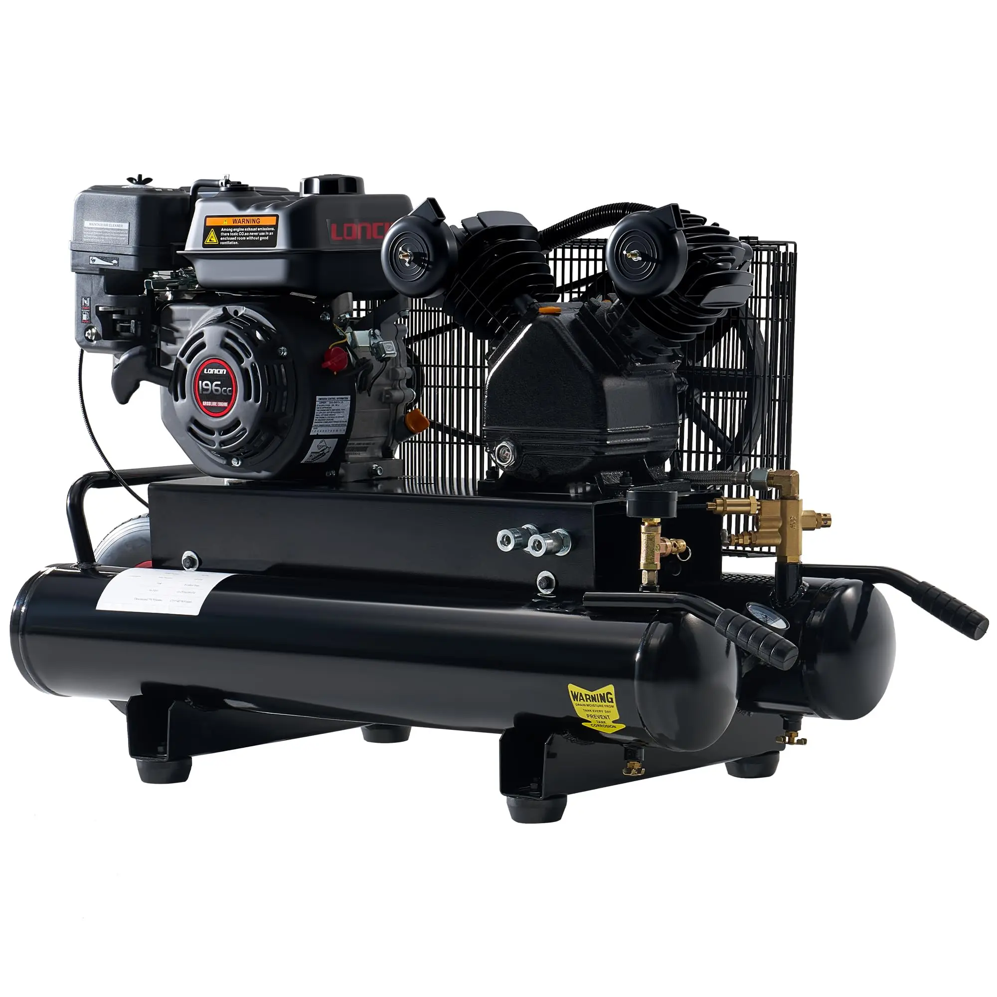 [Summerwins]VanAcc 6.5HP Gas Powered Air Compressor, 8/20 Gallon Horizontal Tank with Wheels 10CFM@Max 115PSI, 196cc Loncin Engine Gasoline Driven Piston Pump Air Compressor for Workshop, Construction Sites