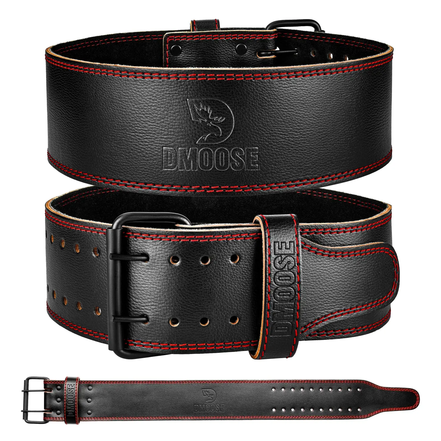 DMoose Fitness 5mm Genuine Leather Barbell Weight Lifting Belts with 4-Inch Lumbar Support & Double-Pronged Buckle for Men & Women, USPA Approved, Core Weightlifting Gear