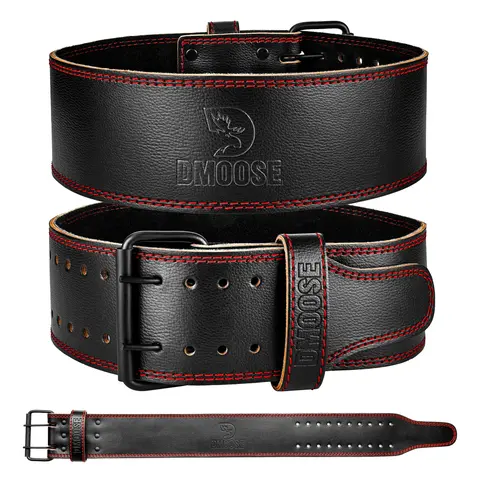 DMoose Fitness 5mm Genuine Leather Weight Training Barbell Belt - 4" Lumbar Padding, Double-Pronged Buckle, USPA Approved for Men & Women, Resistance Training Gear (Size S, Workout, Exercise Weight, Training Fitness Equipment)
