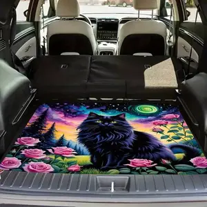 1 Dreamy Starry Sky Black Cat Rose Car Trunk Mat - Stylish Print, Easy to Clean SUV Trunk Mat, Protect Interior, Dirt And Wear Resistant, Suitable for All Models, Add an Artistic Touch to The Car, Car Interior Accessory, Car Mats