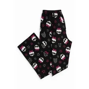 Gothic Skull Bow Pajama Pants – Black & Pink Star Print Sleepwear for Women