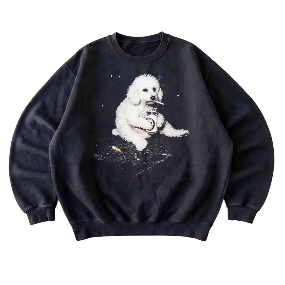 Poodle Smoking Sweatshirt, Funny Dog Graphic Crewneck, Retro Pet Lover Pullover, Vintage Animal Humor Gift