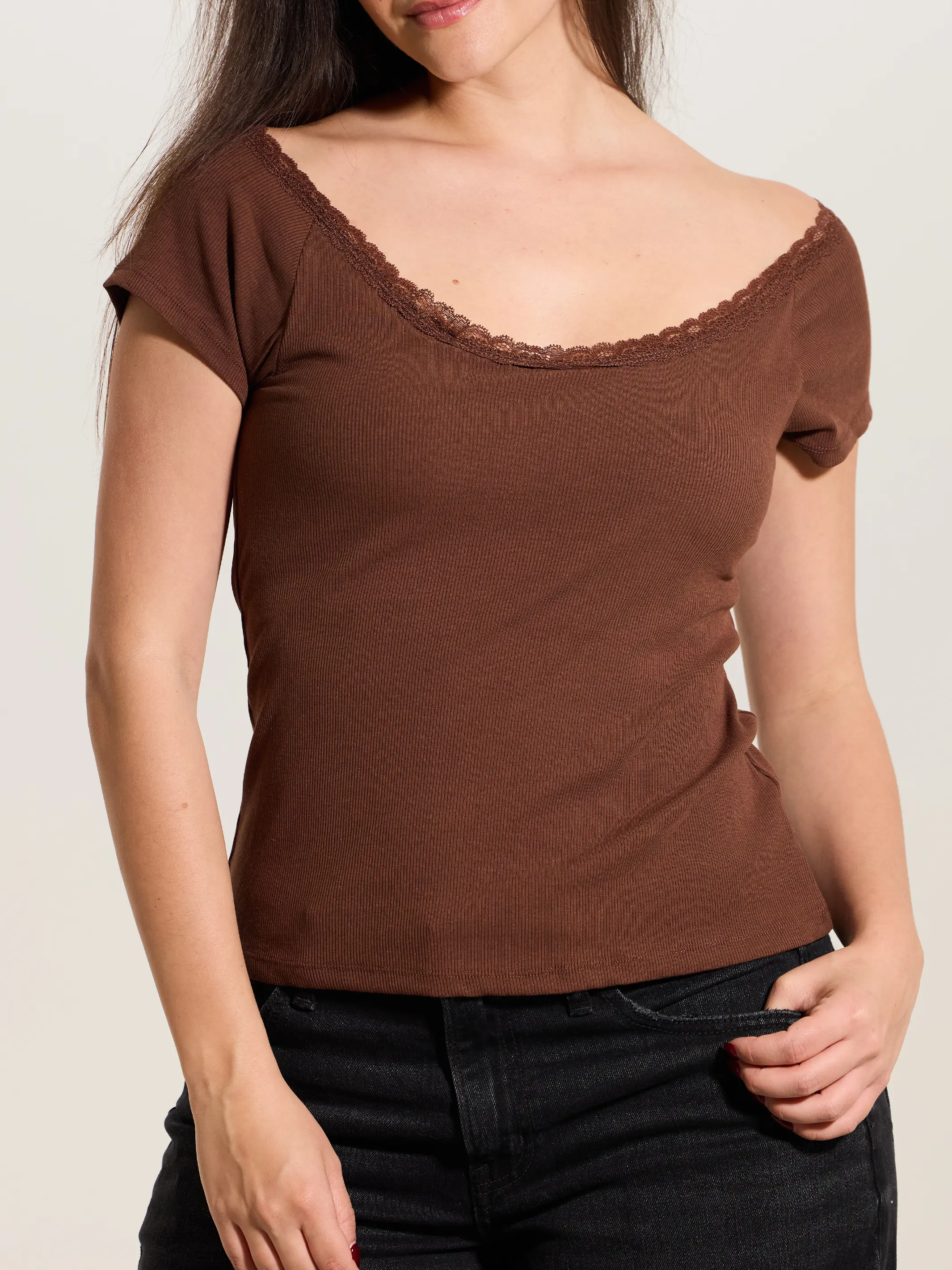 Lace Cotton Scoop Short Sleeve