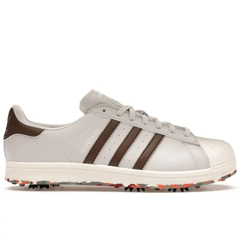 adidas Superstar Golf "Grey / Brown" Men's Golf Shoes – Classic Spikeless Golf Sneakers Featuring Premium Leather Construction, Iconic Shell Toe Design, Durable Rubber Outsole, Comfortable Cushioning, and Timeless adidas Style for On-Course Performance