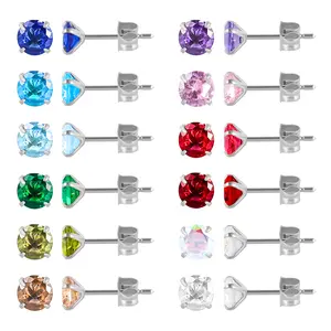 12 Pairs 18K Gold Plated Surgical Stainless Steel Stud Earring, Round Cubic Zirconia  Birthstone Stud Earrings Set for Wonmen Girls