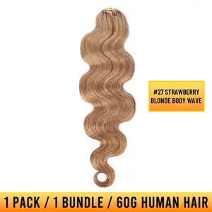 YGwigs Colored Feather Crochet Hair Extension Human Hair Mircale Knots 60g, #4 Dark Brown & #27 Strawberry Blonde