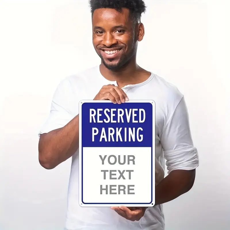 Sturdy Customizable 12x8 in Rectangle Metal Parking Sign - Home Decor Plaque, Custom Text, Vintage Blue White Design, Heavy Duty, Indoors Use, Ideal Housewarming Gift