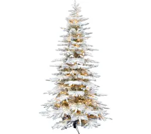 Fraser Hill Farm 6.5' Flocked Pine Pre-Lit Christmas Tree
