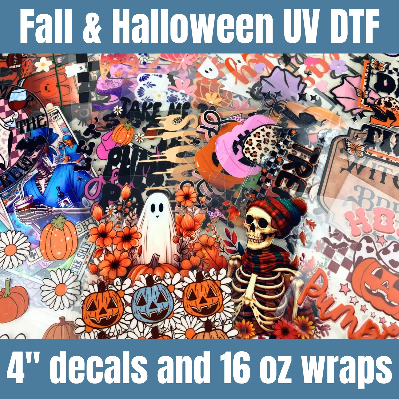 Fall and Halloween UVDTF Wraps and Decals for any hard surface, Cup Stickers, 16 oz Wraps, Tumbler Stickers