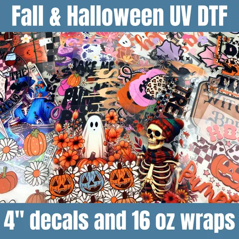 Fall and Halloween UVDTF Wraps and Decals for any hard surface, Cup Stickers, 16 oz Wraps, Tumbler Stickers