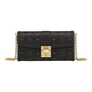 MCM Tracy Visetos Coated Canvas Monogram Chain Strap Shoulder Bag in Black for Women Fashionable Patterned Bag Casual Commuter Bag