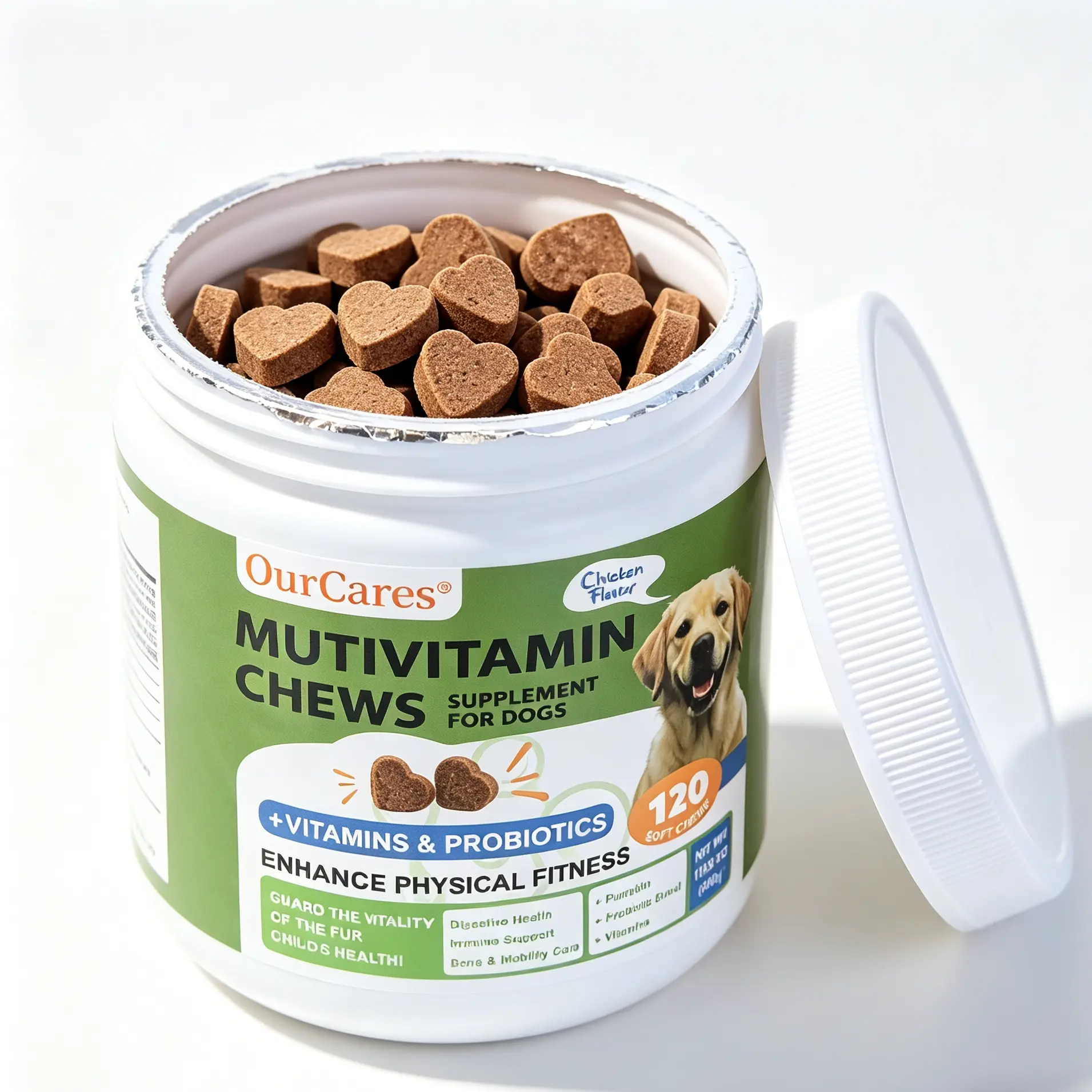 OurCares | Dog Multivitamin Supplements 1 Billion CFU Probiotic & Glucosamine Chews for Skin, Coat & Immune Health (120 Soft Chews)