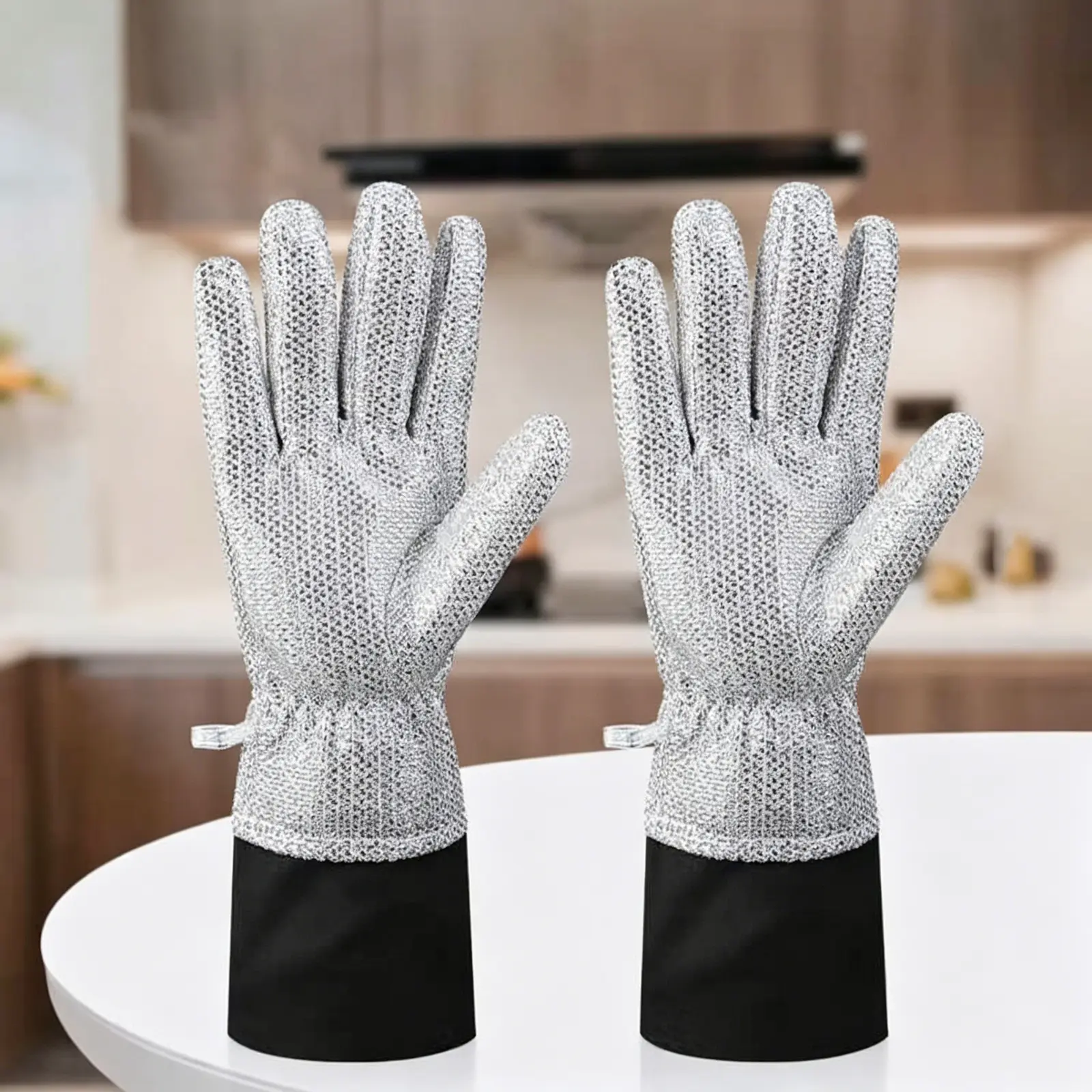 Household Abrasion Resistant Cleaning Gloves - Aluminum Foil-Infused Cleaner, Extra Long, 3-Layer Thermal Protection, Durable Reusable, Frost Texture, Waterproof, Anti-Scalding Everyday Tools and Cleaning for Kitchen Dishwashing, Triple-Layer Thermal Prot